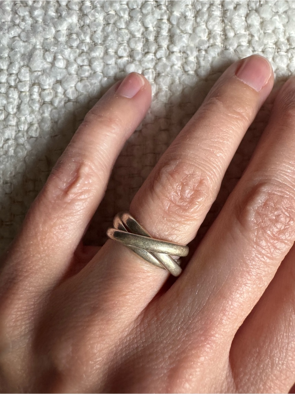 90s Vtg Sterling Silver Interlocked 3 Band Ring size 5.5